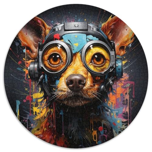 1000-teiliges Puzzle für Erwachsene, Psychedelischer Chihuahua, runde Papppuzzles, interaktives Familienspiel, Denksportaufgabe, Geschenk, Lernspielzeug (67,5 x 67,5 cm) von WGLINGX