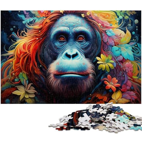 1000-teiliges Puzzle für Erwachsene, Psychedelischer Orang-Utan im Dschungel, Puzzles für Holzpuzzles, Spielzeug, Denkspiel (Größe 50 x 75 cm) von WGLINGX