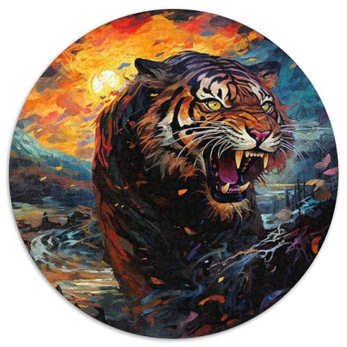 1000-teiliges Puzzle für Erwachsene, Psychedelischer Tiertiger, runde Papppuzzles, interaktives Familienspiel, Denksportaufgabe, Geschenk, Lernspielzeug (67,5 x 67,5 cm) von WGLINGX
