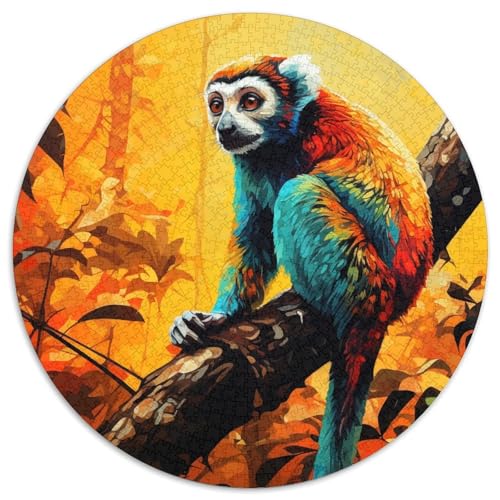 1000-teiliges Puzzle für Erwachsene, Psychedelisches Tier-Lemur-Puzzle für Erwachsene, anspruchsvolles DIY-Denkspiel, interaktives Familienspiel (67,5 x 67,5 cm) von WGLINGX