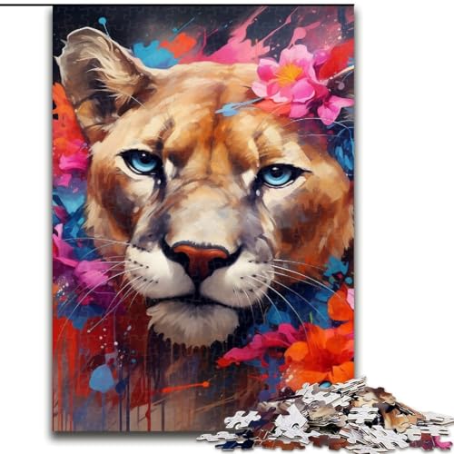 1000-teiliges Puzzle für Erwachsene, Puma-Blumen, Holzpuzzle für Erwachsene, anspruchsvolles Denkspiel für Teenager, perfekt als Heimdekoration oder Geschenk (Größe 50x75cm) von WGLINGX