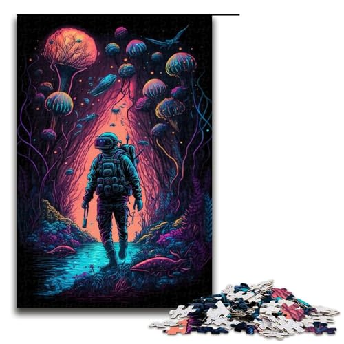 1000-teiliges Puzzle für Erwachsene, Quallen-Astronauten-Puzzles für Holzpuzzles, Spielzeug, Denkspiel (Größe 50 x 75 cm) von WGLINGX