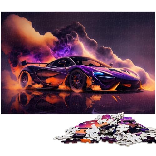 1000-teiliges Puzzle für Erwachsene, Rauch-Sportwagen, Entspannungsspiele, Familienspiel, Stressabbau, schwieriges Herausforderungspuzzle (Größe 38 x 26 cm) von WGLINGX