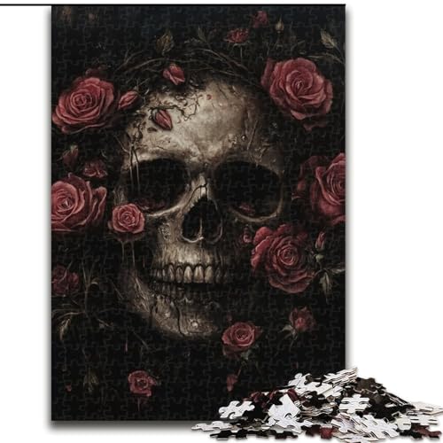 1000-teiliges Puzzle für Erwachsene, Rosenschädel, 1000-teiliges Puzzle, anspruchsvolles DIY-Denkspiel, interaktive Familienaktivität (Größe 26x38cm) von WGLINGX
