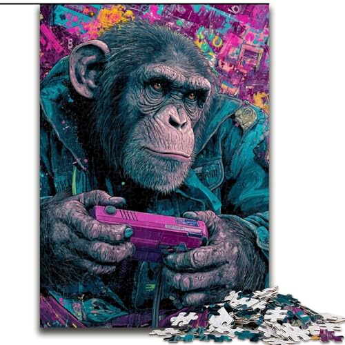 1000-teiliges Puzzle für Erwachsene, Schimpansen Spielen Spiele, 1000-teiliges Puzzle für Erwachsene für das Ganze für Frauen, Geschenke für Männer (Größe 26x38cm) von WGLINGX