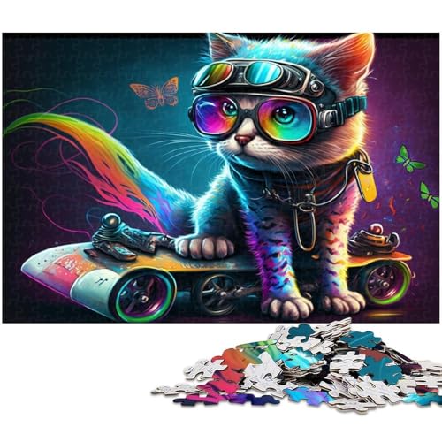 1000-teiliges Puzzle für Erwachsene, Skateboard-Katzen-Puzzle für Lernspiele, Herausforderung, Spielzeug, Kunstwerk, Geschenk (Größe 38 x 26 cm) von WGLINGX