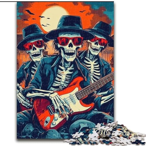 1000-teiliges Puzzle für Erwachsene, Skelett spielt Gitarre, Papppuzzle für Erwachsene, Geburtstage, Weihnachten, Halloween, Thanksgiving, Ostern (Größe 26x38cm) von WGLINGX