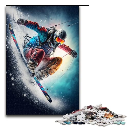 1000-teiliges Puzzle für Erwachsene, Skifahren in den Bergen, Lernpuzzle, Geschenke für Freunde und Familie (Größe 50 x 75 cm) von WGLINGX