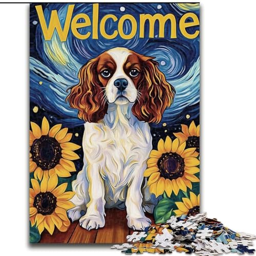 1000-teiliges Puzzle für Erwachsene, Sonnenblumen-Beagle-Puzzles für Erwachsene, pädagogisches und unterhaltsames Indoor-Spiel zur Heimdekoration (Größe 26x38cm) von WGLINGX