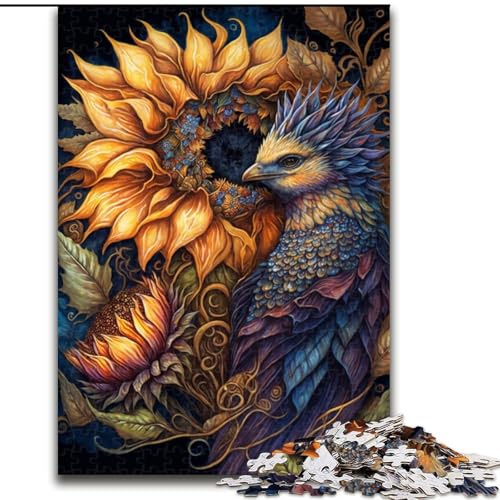 1000-teiliges Puzzle für Erwachsene, Sonnenblumen- und Vogel-Holzpuzzle, anspruchsvolles Denkspiel für Teenager, Spaß für den Familienspieleabend (Größe 50x75cm) von WGLINGX