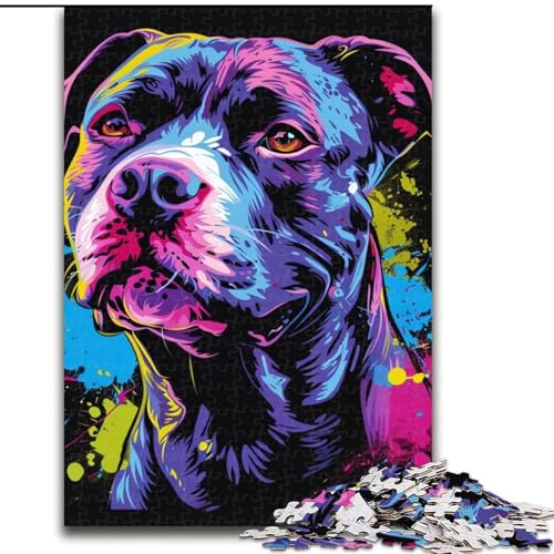 1000-teiliges Puzzle für Erwachsene, Staffordshire Bull Terrier, Holzpuzzle, pädagogisches und unterhaltsames Indoor-Spiel für die Heimdekoration (Größe 38x26cm) von WGLINGX