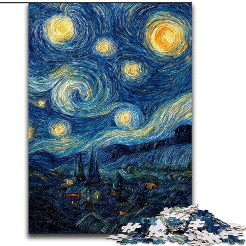 1000-teiliges Puzzle für Erwachsene, Sternennacht, Van Gogh, 1000-teiliges Puzzle für Erwachsene, anspruchsvolles Denkspiel, Spieleabend für die ganze Familie (Größe 50x75cm) von WGLINGX
