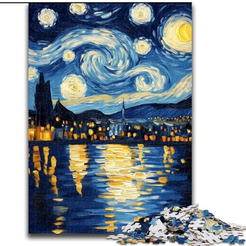 1000-teiliges Puzzle für Erwachsene, Sternennacht, Van Gogh, Unmögliches Puzzle für Erwachsene, Herausforderndes DIY-Denkspiel für Teenager (Größe 50x75cm) von WGLINGX