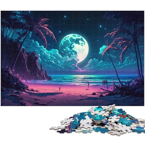 1000-teiliges Puzzle für Erwachsene, Strand-Nachtszene, Quizspiel, geeignet als Schreibtischdekoration, Größe 50 x 75 cm von WGLINGX
