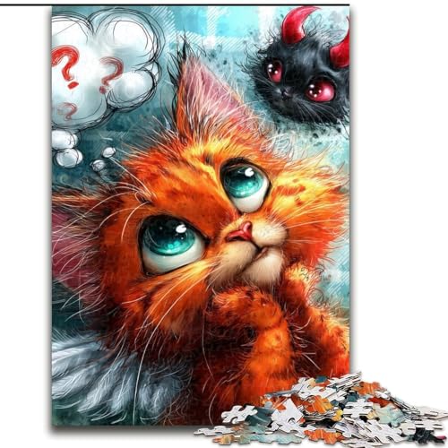 1000-teiliges Puzzle für Erwachsene, Teufelskätzchen, 1000-teiliges Puzzle für Erwachsene, anspruchsvolles Denkspiel, Spieleabend mit der Familie (Größe 26x38cm) von WGLINGX
