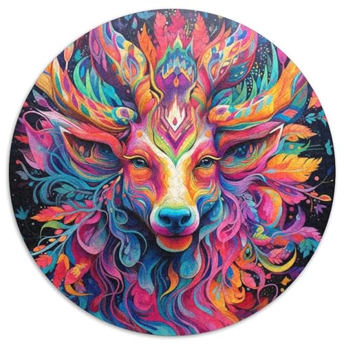 1000-teiliges Puzzle für Erwachsene, Tier-Elch, rund, Karton, interaktives Familienspiel, Bastelgeschenk mit farbenfrohen Kunstwerken (67,5 x 67,5 cm) von WGLINGX