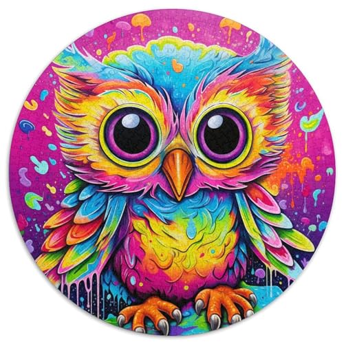 1000-teiliges Puzzle für Erwachsene, Tier-Eule, rund, Karton-Puzzle, interaktives Familienspiel, Denksportaufgabe, Geschenk, Lernspielzeug (67,5 x 67,5 cm) von WGLINGX