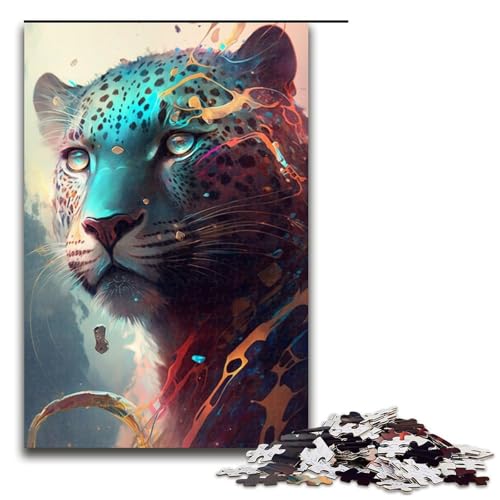 1000-teiliges Puzzle für Erwachsene, Tier-Leoparden-Malerei, Puzzle für Erwachsene, Holzpuzzle, Lernspiele, 50 x 75 cm von WGLINGX