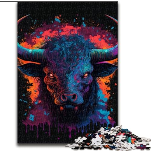 1000-teiliges Puzzle für Erwachsene, Tiere, Bullen, Holzpuzzle für Erwachsene, anspruchsvolles DIY-Denkspiel, interaktive Familienaktivität (Größe 26x38cm) von WGLINGX