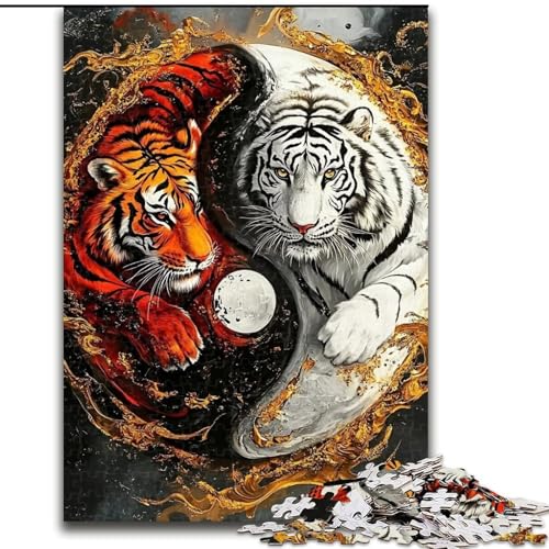 1000-teiliges Puzzle für Erwachsene, Tiger, anspruchsvolle Puzzles, Kunstwerk-Dekor, Intelligenzspielzeug für Familien-Indoor-Spiele (Größe 26x38cm) von WGLINGX