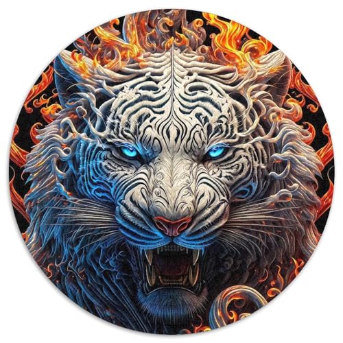1000-teiliges Puzzle für Erwachsene, Tiger, rund, Kartonpuzzle, interaktives Familienspiel, Denksportaufgabe, Geschenk, Lernspielzeug (67,5 x 67,5 cm) von WGLINGX