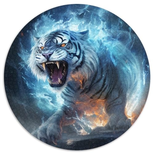 1000-teiliges Puzzle für Erwachsene, Tiger, rund, aus Karton, interaktives Familienspiel, Bastelgeschenk mit farbenfrohen Kunstwerken (67,5 x 67,5 cm) von WGLINGX