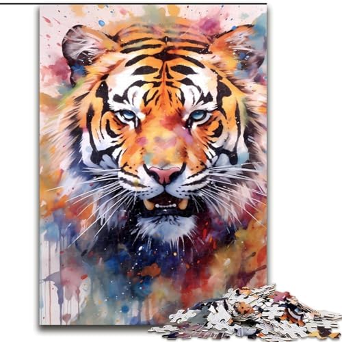 1000-teiliges Puzzle für Erwachsene, Tiger-Aquarell, 1000-teiliges Puzzle für Erwachsene, ideales Urlaubs- oder Geburtstagsgeschenk, Partyspiel-Spielzeug, Größe 50x75cm 1000-teiliges Puzzle für Erwachsene, Tiger-Aquarell, 1000-teiliges Puzzle für Erwachsene, ideales Urlaubs- oder Geburtstagsgeschenk, Partyspiel-Spielzeug, Größe 50x75cm von WGLINGX