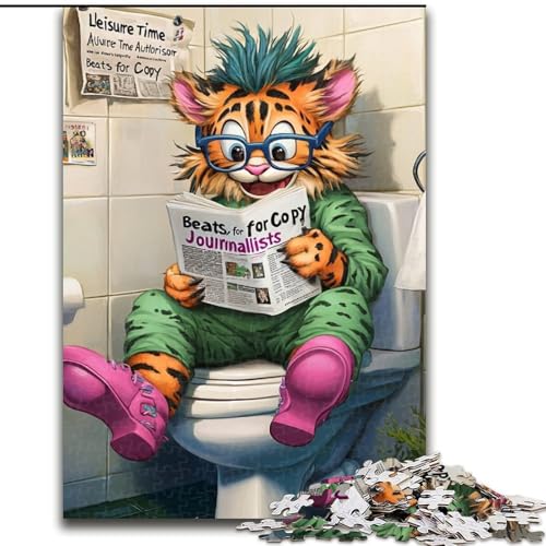 1000-teiliges Puzzle für Erwachsene, Tiger Go Toilet, 1000 Teile Puzzle-Geschenke, anspruchsvolles Denkspiel für Teenager, perfekt als Heimdekoration oder Geschenk (Größe 38x26cm) von WGLINGX