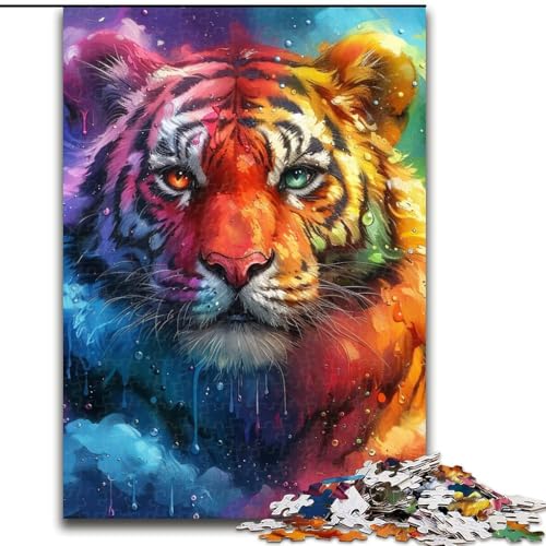 1000-teiliges Puzzle für Erwachsene, Tiger-Ölgemälde, Puzzles für Erwachsene, pädagogisches und unterhaltsames Indoor-Spiel zur Heimdekoration (Größe 26x38cm) von WGLINGX
