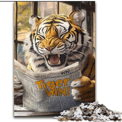 1000-teiliges Puzzle für Erwachsene, Tiger liest eine Zeitung, Puzzle für Erwachsene zum Geburtstag, Feiertag, Weihnachten, (Größe 50x75cm) von WGLINGX