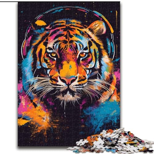 1000-teiliges Puzzle für Erwachsene, Tiger mit Kopfhörern, Puzzle für Erwachsene, 1000 Teile, Feiertage und Geburtstage (Größe 50x75cm) von WGLINGX