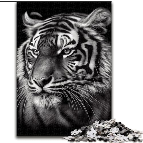 1000-teiliges Puzzle für Erwachsene, Tigergesicht, Schwarz-Weiß-Puzzle, 1000 Teile, anspruchsvolles Denkspiel für Teenager, perfekt als Heimdekoration oder Geschenk, Größe 50x75cm von WGLINGX
