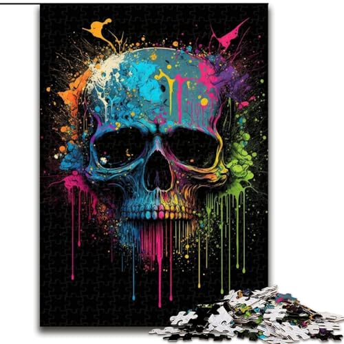 1000-teiliges Puzzle für Erwachsene, Totenkopf, buntes Holzpuzzle für Erwachsene, anspruchsvolles DIY-Denkspiel, interaktive Familienaktivität (Größe 26x38cm) von WGLINGX