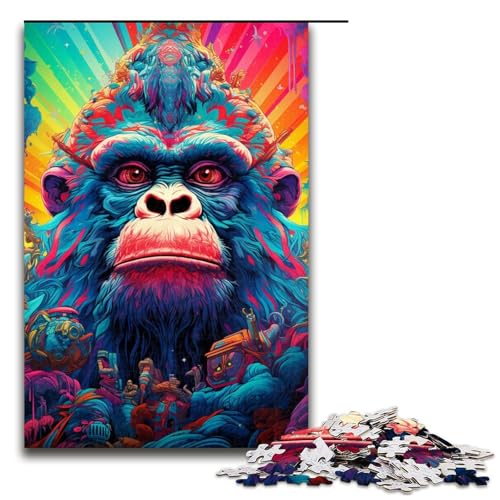 1000-teiliges Puzzle für Erwachsene, Trippy Gorilla, anspruchsvolles, schwieriges Puzzle, tolle Geschenke und Spielzeuge (Größe 50 x 75 cm) von WGLINGX