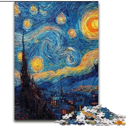 1000-teiliges Puzzle für Erwachsene, Van Gogh, Nachthimmel, Schwarze Katze, 1000-teiliges Puzzle für Erwachsene, anspruchsvolles Denkspiel, Spieleabend für die Familie (Größe 26x38cm) von WGLINGX