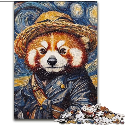 1000-teiliges Puzzle für Erwachsene, Van Gogh, Roter Panda, Holzpuzzle, ideal für Büro, Schlafzimmer, Wohnzimmerdekoration (Größe 26x38cm) von WGLINGX