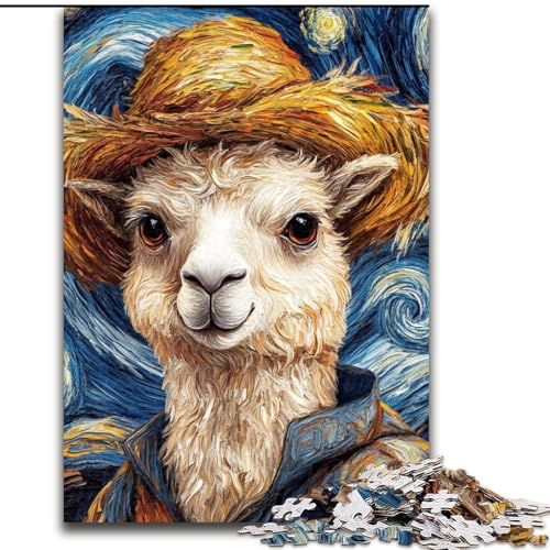 1000-teiliges Puzzle für Erwachsene, Van Gogh Alpaka, Holzpuzzle, ideal für Büro, Schlafzimmer, Wohnzimmerdekoration (Größe 26x38cm) von WGLINGX