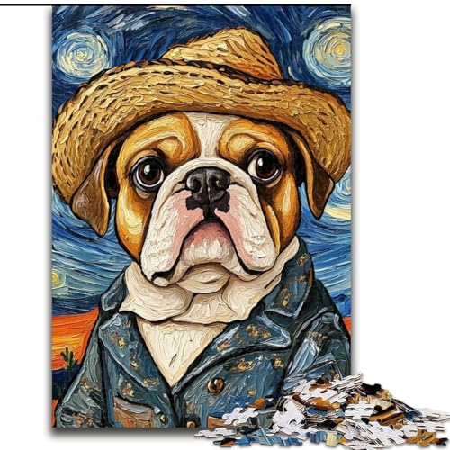 1000-teiliges Puzzle für Erwachsene, Van Gogh Bulldog, Holzpuzzle, anspruchsvolles Denkspiel für Teenager, Spaß für den Spieleabend mit der Familie (Größe 26x38cm) von WGLINGX