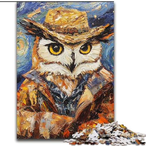 1000-teiliges Puzzle für Erwachsene, Van Gogh-Eule, Holzpuzzle, ideal für Büro, Schlafzimmer, Wohnzimmerdekoration (Größe 26x38cm) von WGLINGX