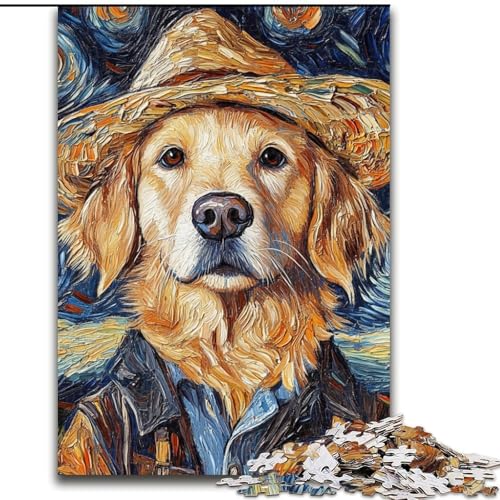 1000-teiliges Puzzle für Erwachsene, Van Gogh Golden Retriever, Holzpuzzle für Erwachsene, anspruchsvolles DIY-Denkspiel, interaktive Familienaktivität (Größe 26x38cm) von WGLINGX