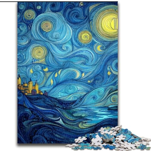 1000-teiliges Puzzle für Erwachsene, Van Gogh-Nachthimmel, 1000-teiliges Puzzle für Erwachsene, anspruchsvolles Denkspiel, Spieleabend für die ganze Familie (Größe 50x75cm) von WGLINGX