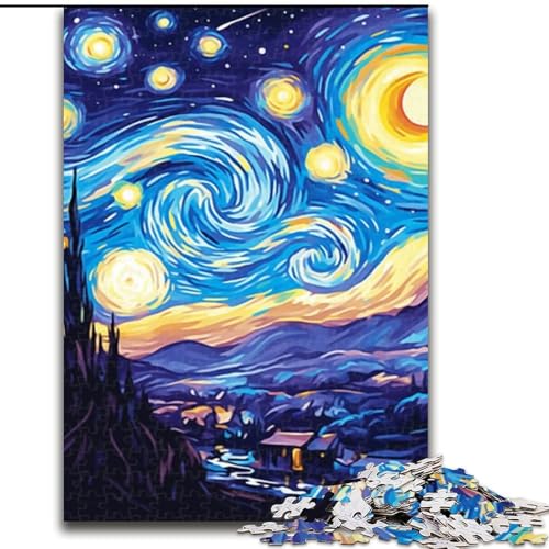 1000-teiliges Puzzle für Erwachsene, Van Gogh-Nachthimmel, Holzpuzzle für Erwachsene, Geburtstage, Weihnachten, Halloween, Erntedankfest, Ostern (Größe 50x75cm) von WGLINGX