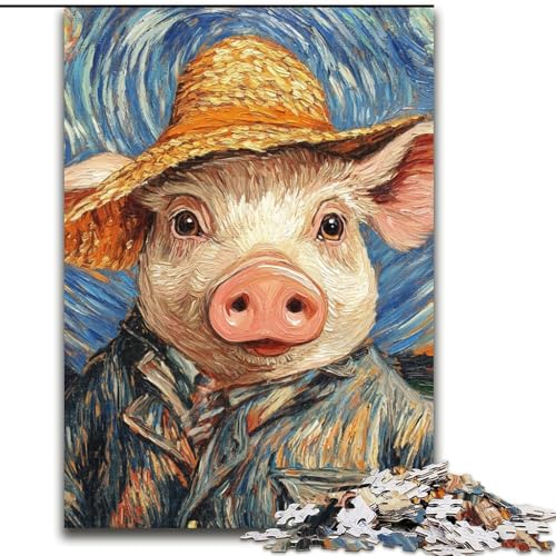1000-teiliges Puzzle für Erwachsene, Van Gogh-Schwein, Holzpuzzle, anspruchsvolles Denkspiel für Teenager, Spaß für den Familienspieleabend (Größe 26x38cm) von WGLINGX