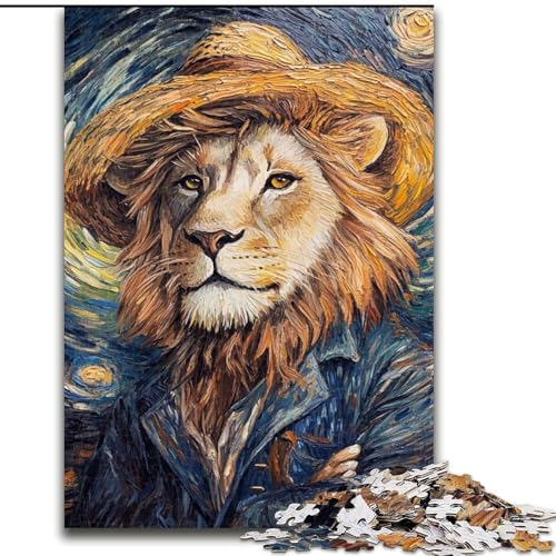 1000-teiliges Puzzle für Erwachsene, Vincent Van Gogh, Löwe, Holzpuzzle, anspruchsvolles Denkspiel für Teenager, Spaß für den Familienspieleabend (Größe 50x75cm) von WGLINGX