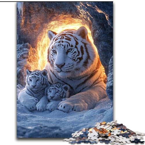 1000-teiliges Puzzle für Erwachsene, Weißer Tiger, 1000-teiliges Puzzle, Familienaktivitätsspiel für Teenager, anspruchsvolles Denkspiel (Größe 26x38cm) von WGLINGX