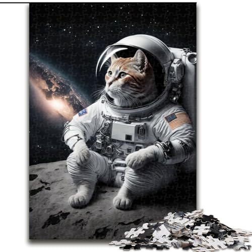 1000-teiliges Puzzle für Erwachsene, Weltraumkatze, Astronaut, Holzpuzzle für Erwachsene, Weihnachten, Halloween, Muttertag, Neujahr, Ostergeschenk (Größe 26x38cm) von WGLINGX