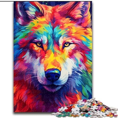 1000-teiliges Puzzle für Erwachsene, Wolf, buntes Puzzle, 1000 Teile für Erwachsene, Spielzeug, Geschenk, pädagogisches intellektuelles Dekomprimierungsspaß, Familienspiel, Größe 26x38cm von WGLINGX
