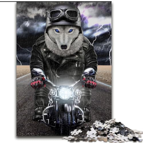 1000-teiliges Puzzle für Erwachsene, Wolf auf Motorrad, 1000-teiliges Puzzle für Erwachsene, ideales Urlaubs- oder Geburtstagsgeschenk, Partyspiel, Spielzeug, Größe 26x38cm von WGLINGX
