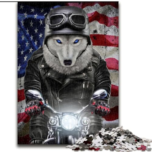 1000-teiliges Puzzle für Erwachsene, Wolf auf Motorrad, 1000-teiliges Puzzle für Erwachsene, ideales Urlaubs- oder Geburtstagsgeschenk, Partyspiel-Spielzeug, Größe 26x38cm von WGLINGX