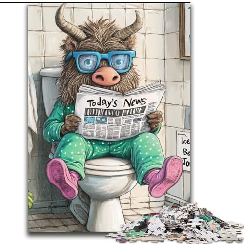 1000-teiliges Puzzle für Erwachsene, Yak Go Toilet, Holzpuzzle, Familieninteraktion und lustiges Geschenk, lebendiges abstraktes Design (Größe 50x75cm) von WGLINGX